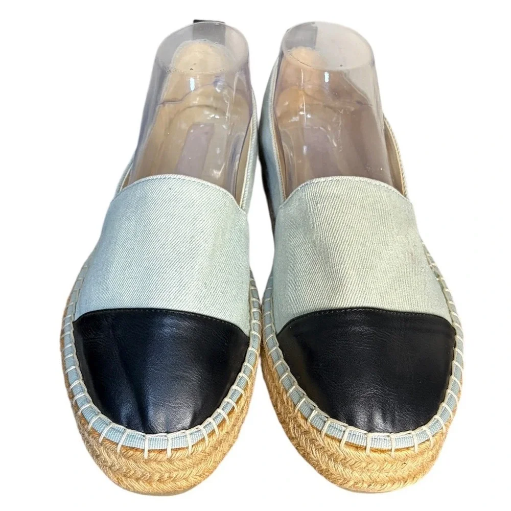 NWOT ASOS Blue Denim Black Cap‎ Toe Espadrille Flat Shoes Women's Size 7